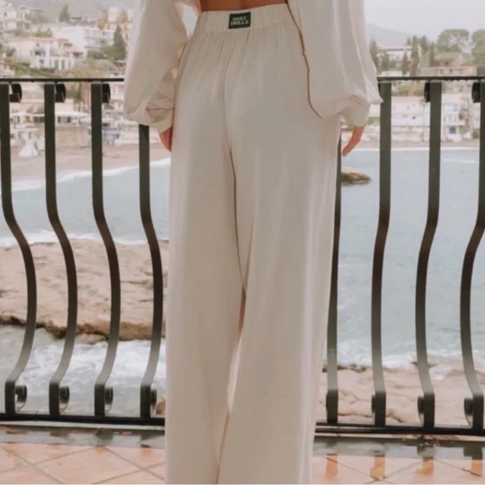 Daily Drills Cream Wide Leg Linen Pants